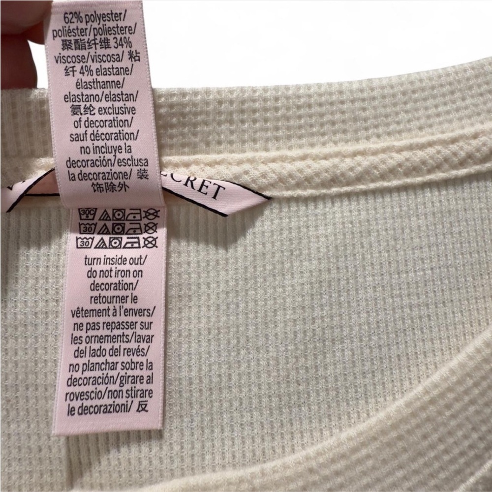 Victoria’s Secret Raglan Waffle Knit Henley Long Sleeve Top, Cozy Loungewear PJs - Picture 9 of 9
